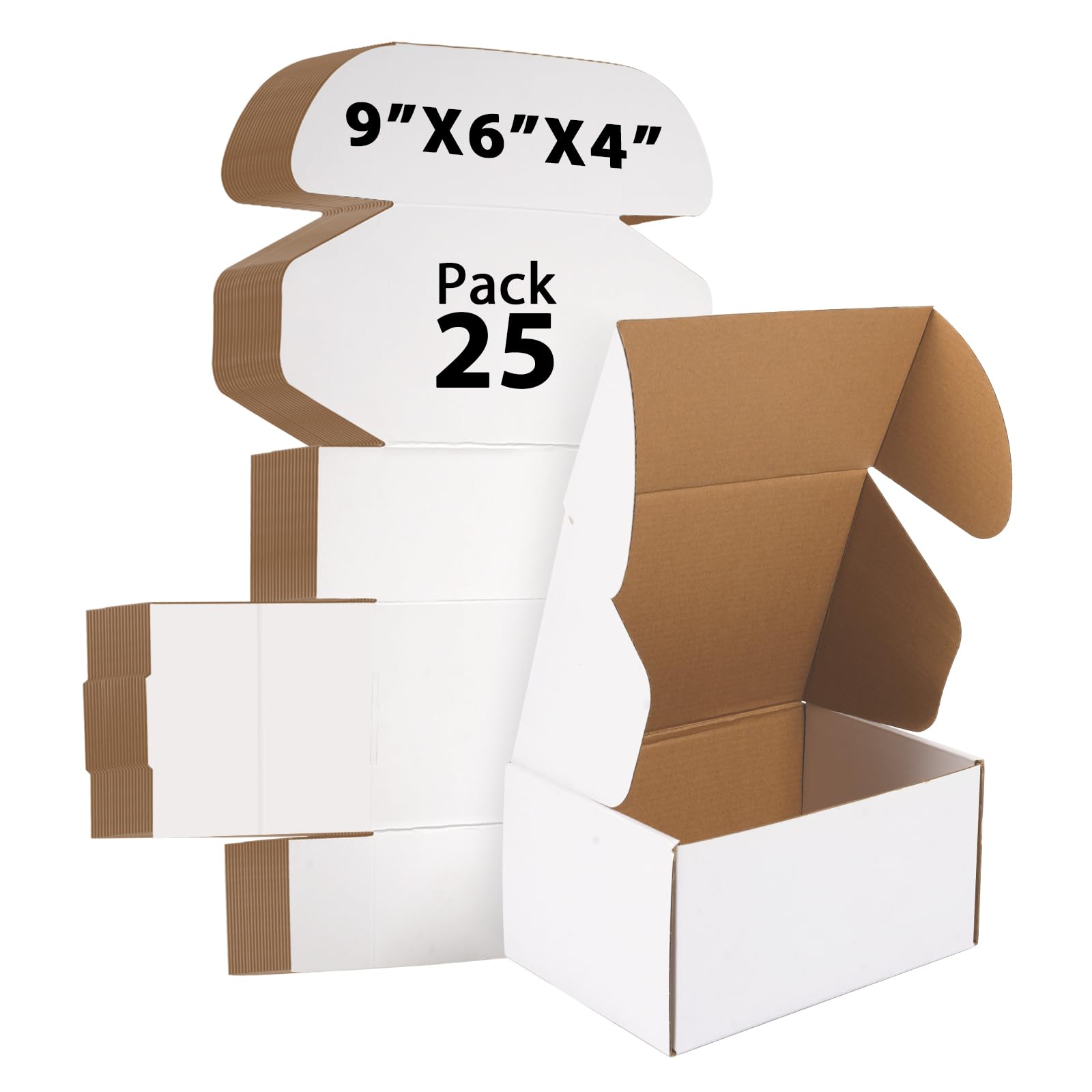 MAGICTAILL 9x6x4 inches Shipping Boxes Set of 25, Small Corrugated Cardboard Box, Literature Mailer, Gift Boxes (White, 9x6x4)