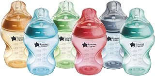 Tommee Tippee Natural Start 9oz Anti-Colic Baby Bottles, 6-Pack Fiesta - Breast-Like Nipples, Self-Sterilizing, BPA-Free, Slow Flow