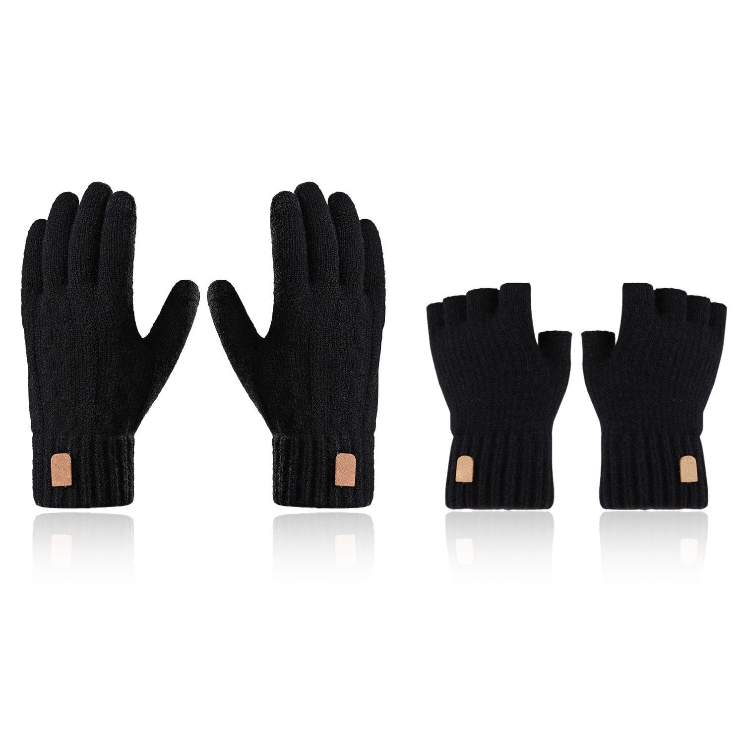 VEHYEGOI 1 Pair Of Long Gloves And 1 Pair Of Fingerless Gloves, Warm Gloves, Simple Knitted Gloves, Outdoor Cycling Gloves