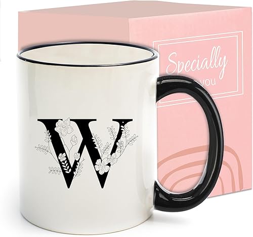 Miniatura 30 de Tazas de café de cerámica con monograma, taza de bebida inicial de 11 onzas con caja de regalo, regalos únicos de cumpleaños para el día de San