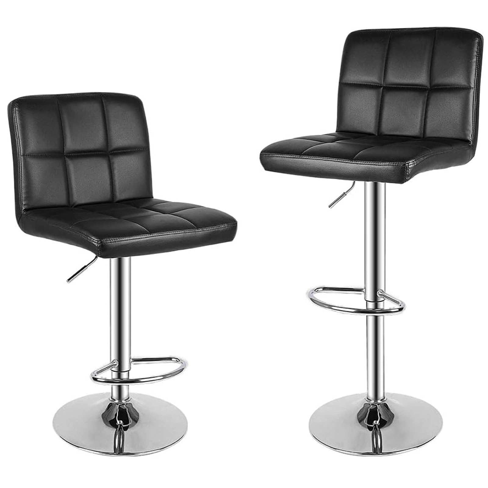 Bigzzia Barhocker 2er Set, Barhocker mit Lehne, Höhenverstellbar, PU-Leder Gepolsterter Barstuhl mit Rückenlehne und Fußstütze, 360° Drehbar, für Küche, Theke, Bar, Schwarz