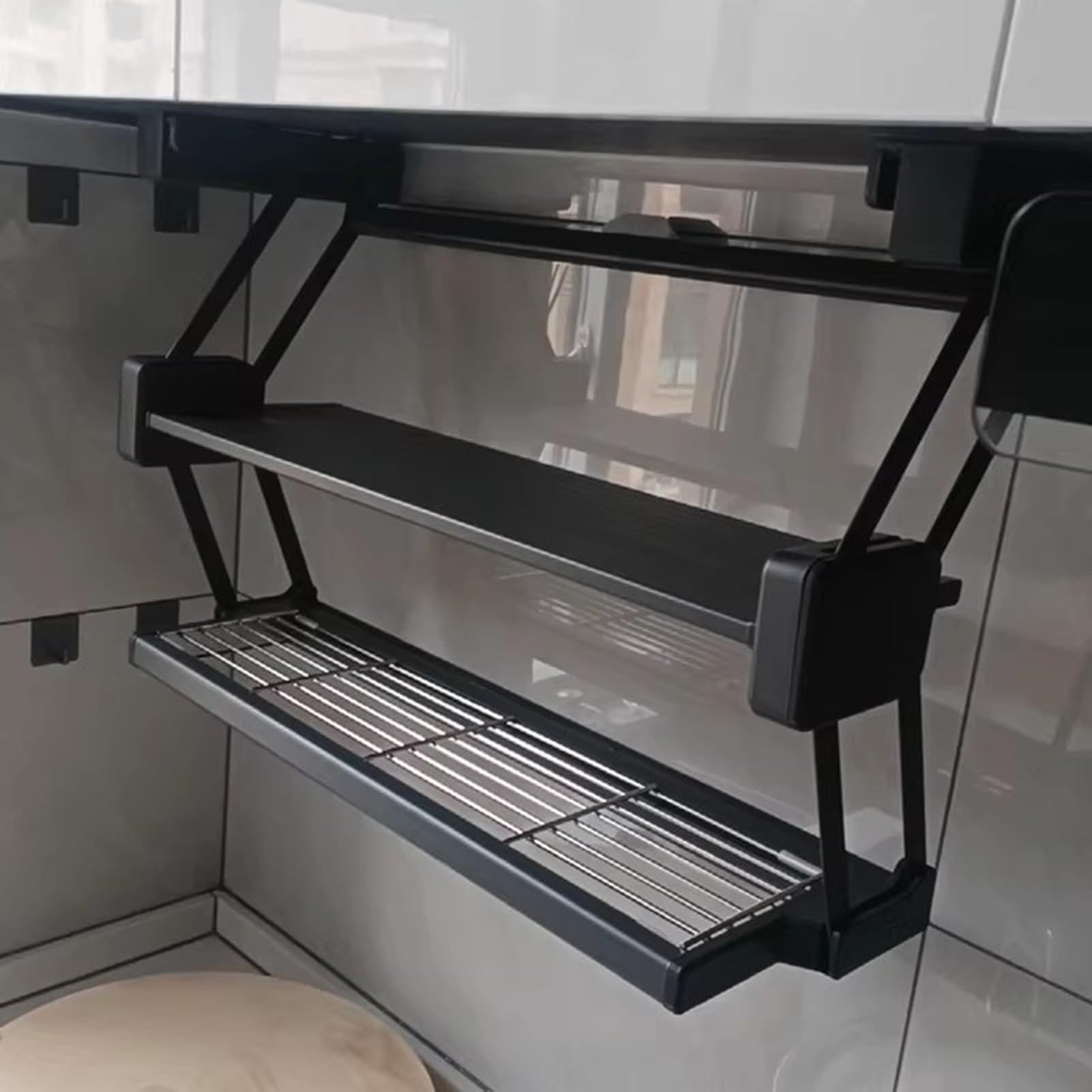 Cestelli Estraibili Cucina Ripiani Estraibili per Mobili da Cucina Pieghevoli, Portaspezie da 40 Cm a 90 Cm di Larghezza, Ripiano Portaoggetti Sospeso Sotto i Mobili per Piatti e Spezie(W 61cm (24"))