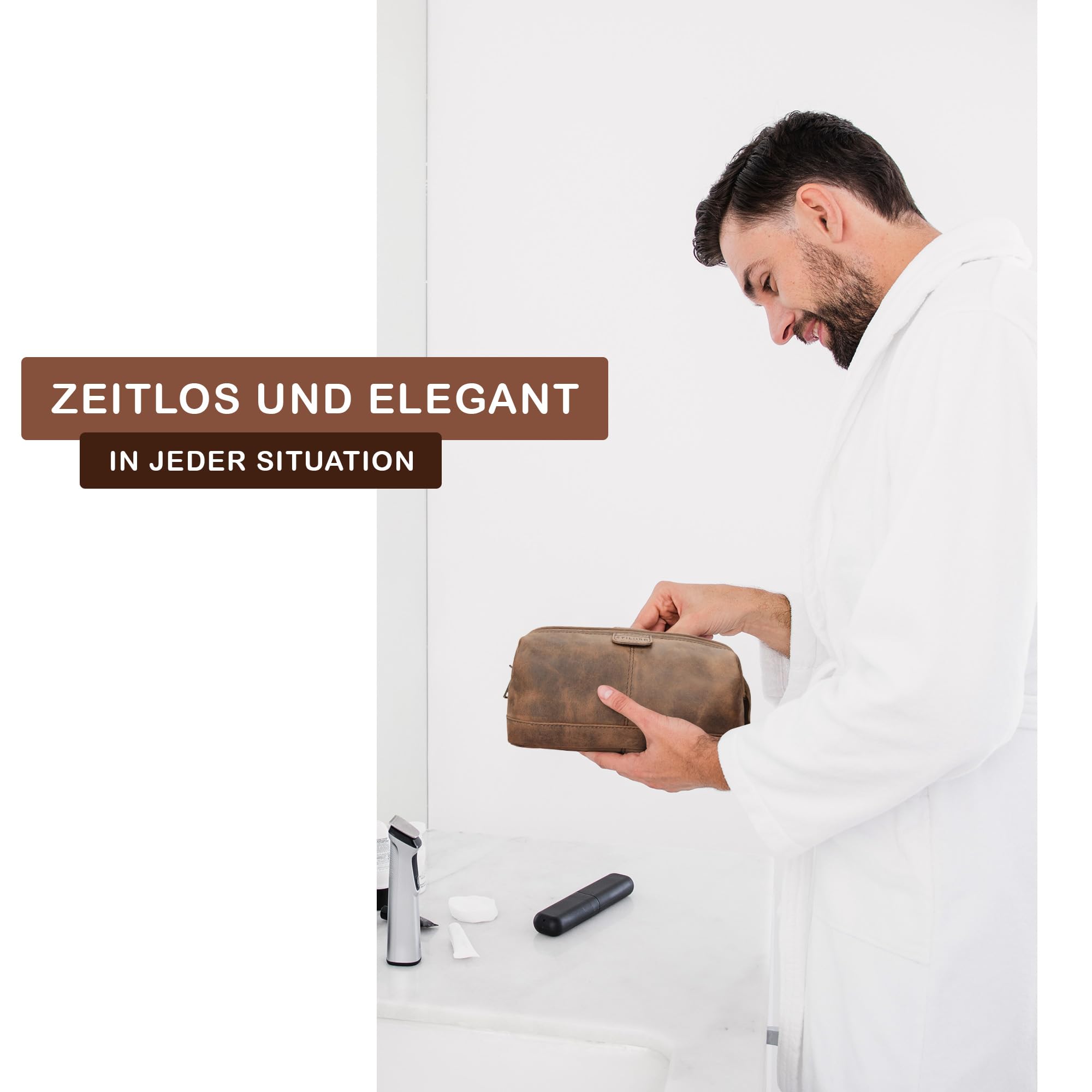 STILORD große Kulturtasche für Männer aus Leder schwarz - Herren Kulturbeutel - Leder Toilettentasche - Vintage Waschtasche für Reisen Laurin