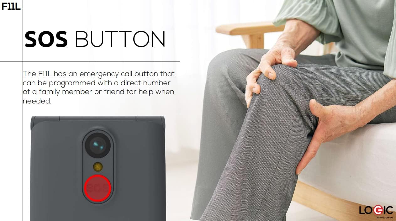 Close-up of SOS button on Logic F11L