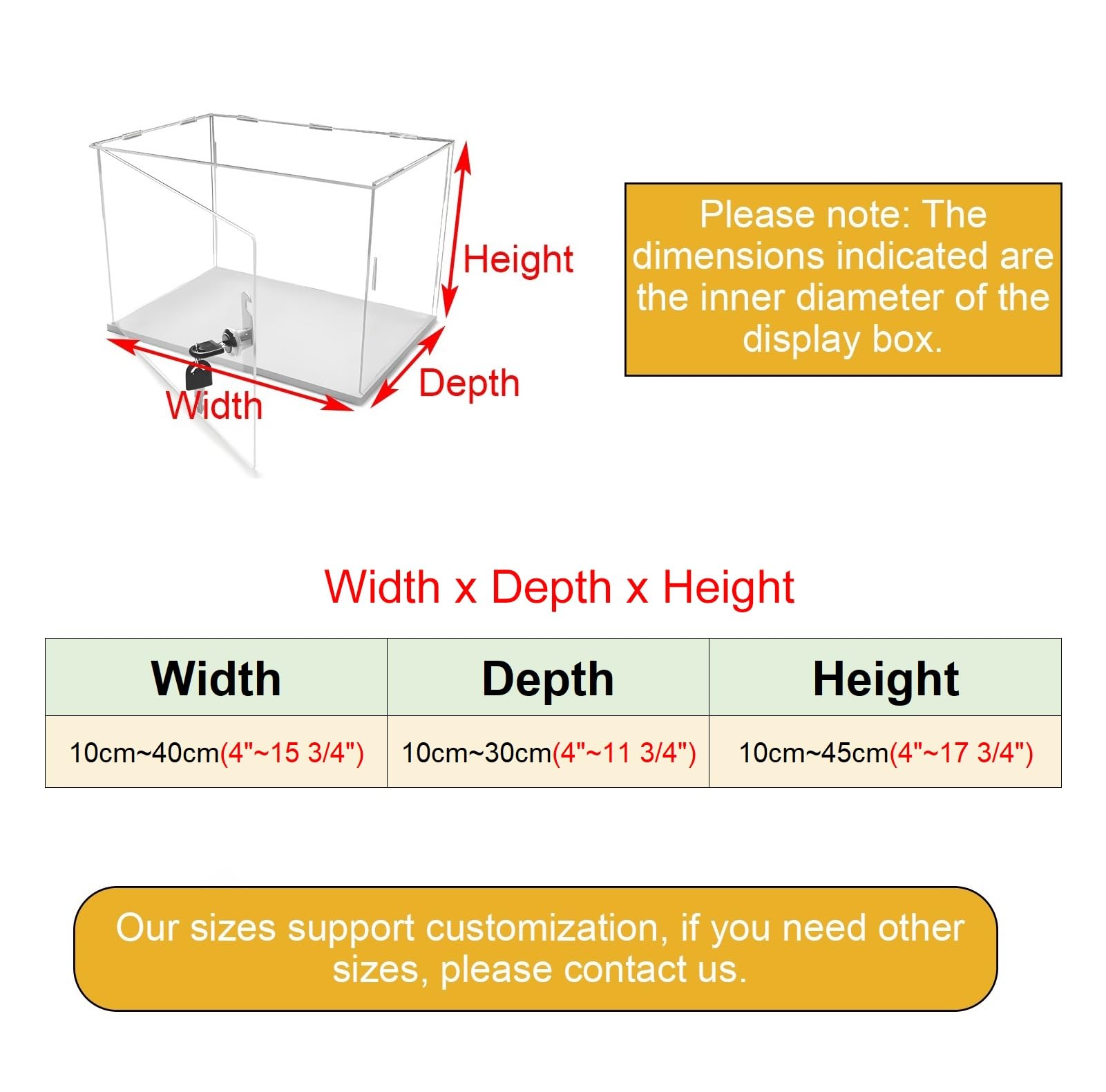 Vibeo Cajas de Metacrilato Caja de Acrílico Transparente con Cerradura, Puerta y Llaves, Vitrina Pequeña de Plástico Antipolvo para Figuras, Caja Expositora Apilable 10-40 cm(20x15x35cm(8"x6"x14"))