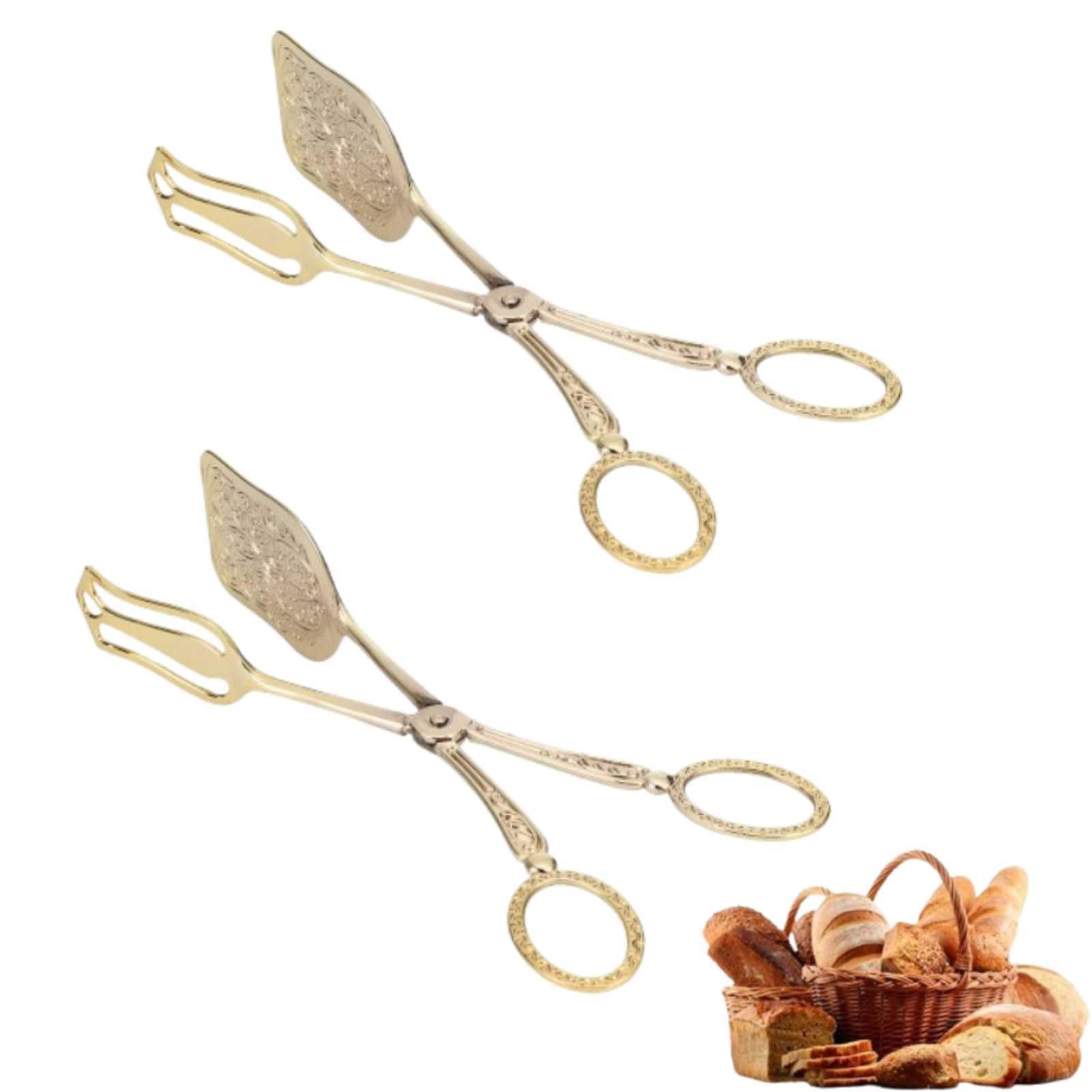 Servierzange, 2 Stück, Brotzange, Lebensmittel-Buffet-Clip, Salatbesteck, Zinklegierung, Vintage-Salat-Steak-Clip für Catering (Gold)