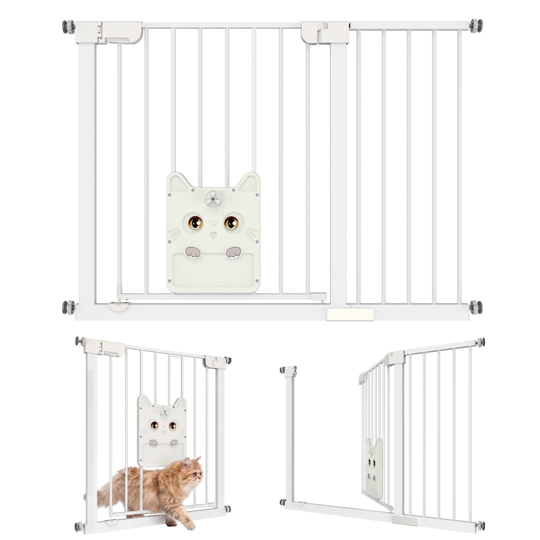 ACXIN Haustiergitter mit Katzenklappe Haustier Abtrennung Weiß 105-115 cm