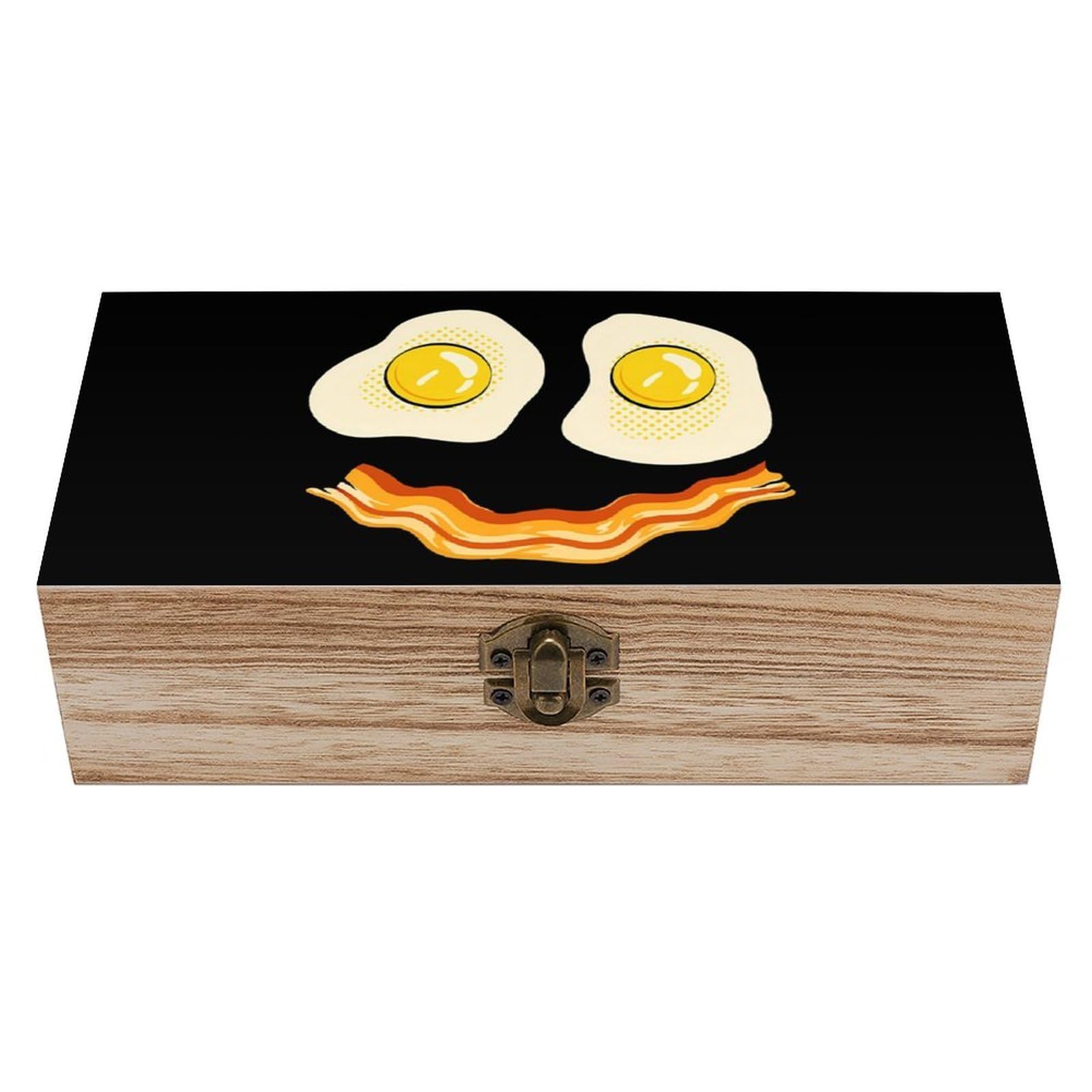 HLBSDM Smile Fried Eggs & Bacon Retro Wooden Storage Box Jewelry Art Gift Boxs Decorative Keepsake Boxes