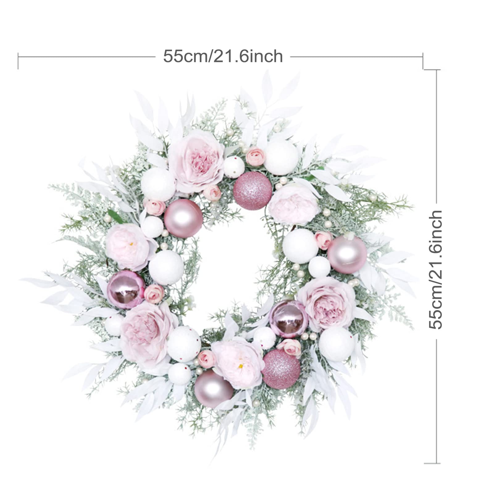 22 coronas de Navidad artículos navideños con rtificial rosa peonía eucalipto, brillante puerta delantera ventana colgante bola de Navidad corona para decoración de boda suministros festivos