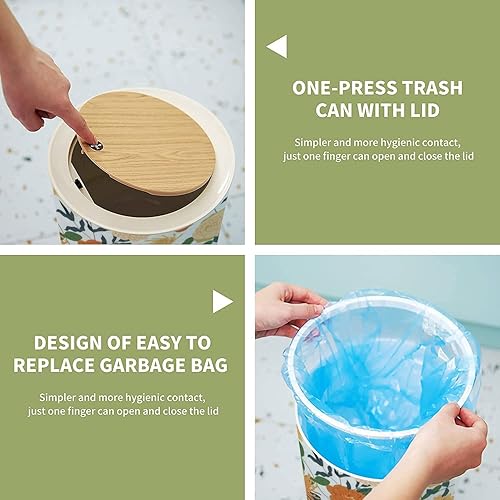 Miniatura 6 de Bote de basura pequeño con tapa para baño, cocina, oficina, pañal, elegante, sin costuras, floral, flores de otoño, diseño infinito, caléndulas,