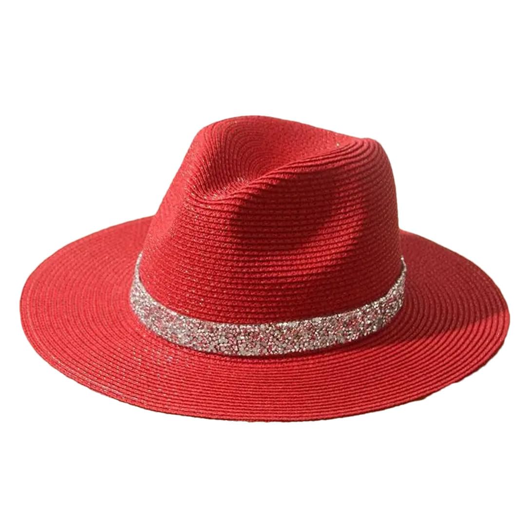LCUVIMPEX Bucket Hats， Women's Summer Straw Panama Sun Protection Hat Multicolor(Red)