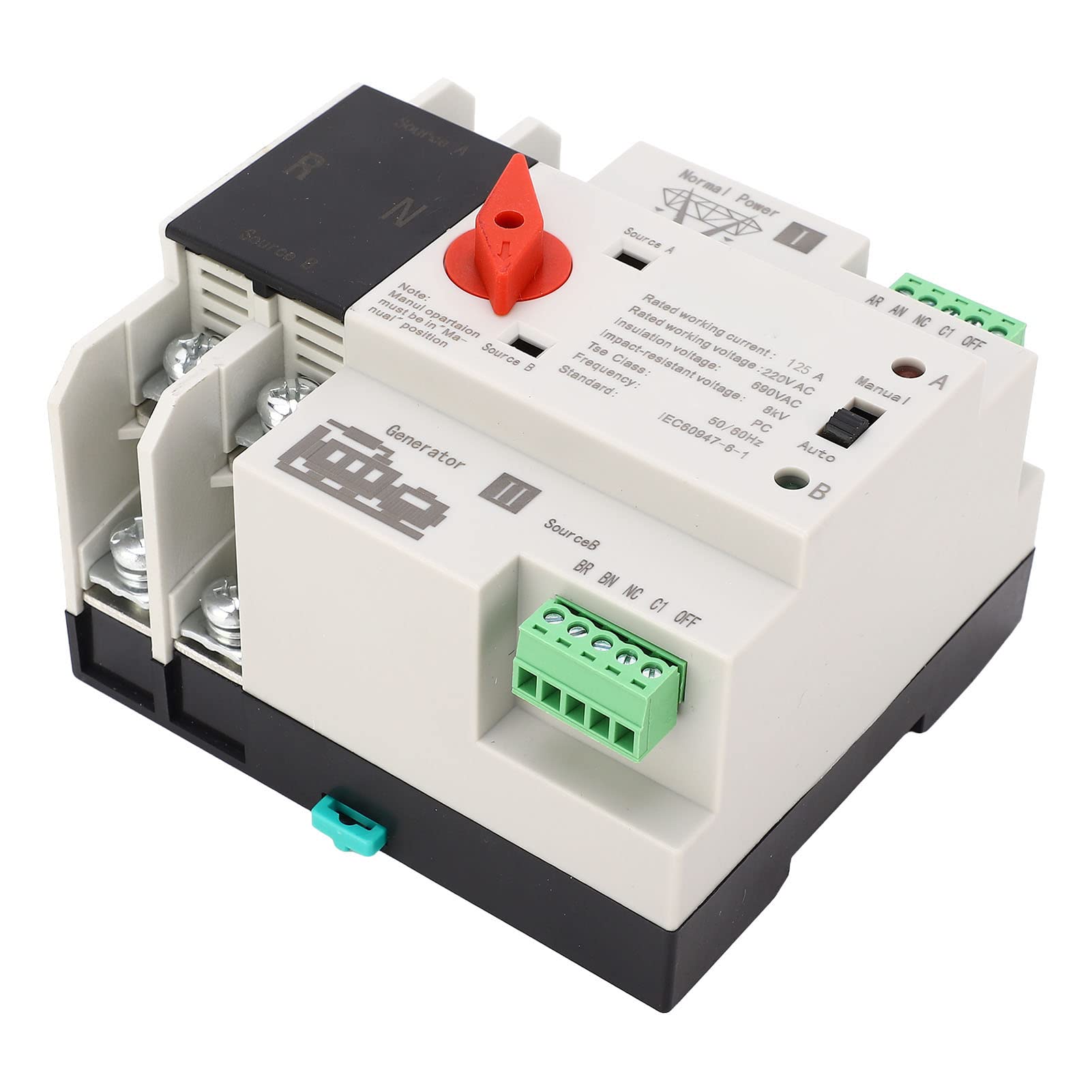 FTVOGUE Interruptor de Transferencia Automática de Doble Potencia de 110V, Interruptor de de Generador 2P de 100 Amperios, Interruptor ATS de Control WiFi (125A)