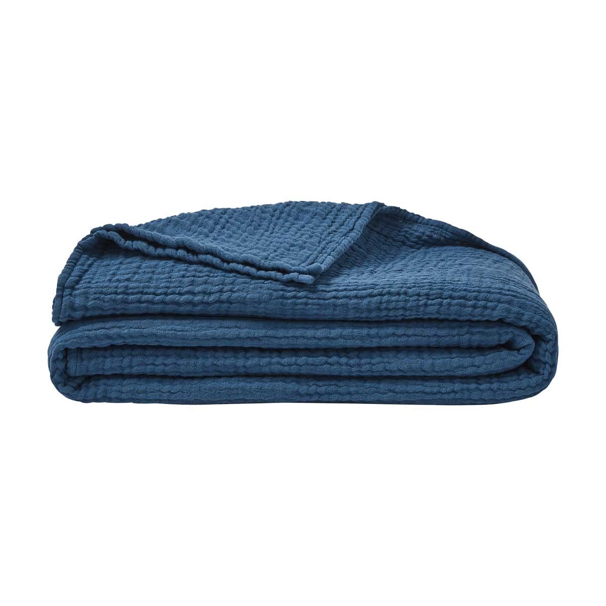 ESSIX Plain Cotton Gauze Blanket, Jazzy, 130 x 170 cm, Petrol Blue
