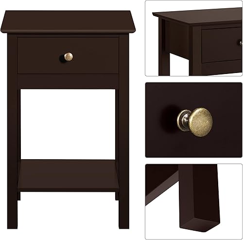 Miniatura 5 de Topeakmart Juego de 2 mesitas de noche de madera con 1 cajón y 1 estante, moderna mesita de noche con cajón de 2 niveles, mesita de noche con