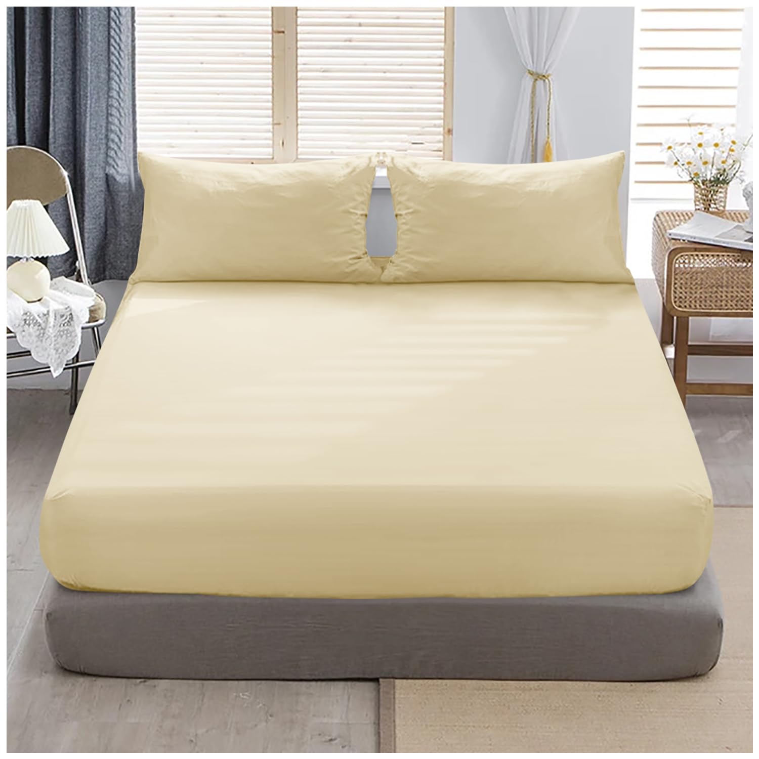 Gc Gaveno Cavailia Cream Superking Fitted Sheet Deep - Bottom Sheet For Super Kingsize Bed With 40Cm 16 Inches Extra Deep Sided Pocket, Soft Polycotton Bedsheet Ultra Deep Fit