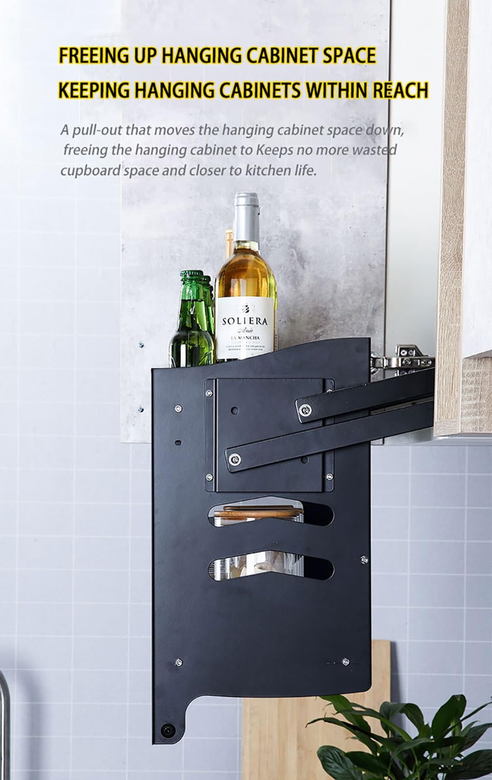 Organisateur de Cuisine, Organisateur d'armoire Rabattable, étagère Rabattable à 2 Niveaux, Armoire Haute avec poignée en Silicone, étagères à épices coulissantes pour armoires intérieures,