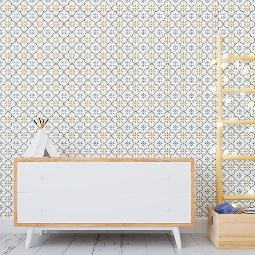 Image of Moroccan Tile Stickers | Waterproof Self Adhesive Peel & Stick Tile Decals for Kitchen Backsplash, Bathroom Wall, Floor, Furniture & Glass (6x6 Inch, Design 32)