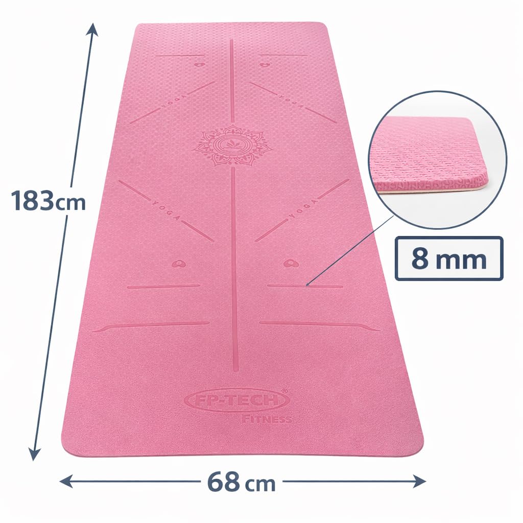 FP-TECH Tappetino da Yoga Imbottito Antiscivolo Fitness Pilates Ginnastica in TPE Mat con Sacca 183 X 68 X 0.8 CM