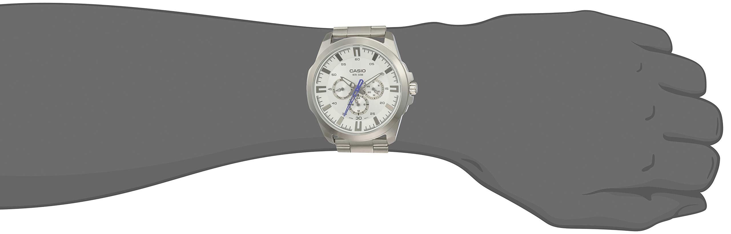 Casio MTP-SW310D-7AVDF - Orologio multifunzione da uomo, in acciaio inox, quadrante bianco, impermeabile fino a 50 m, colore: argento