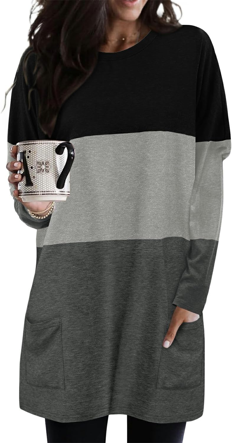 KISSMODA Womens Casual Tunic Tops for Leggings Long Sleeve Fall Shirts with Pockets
