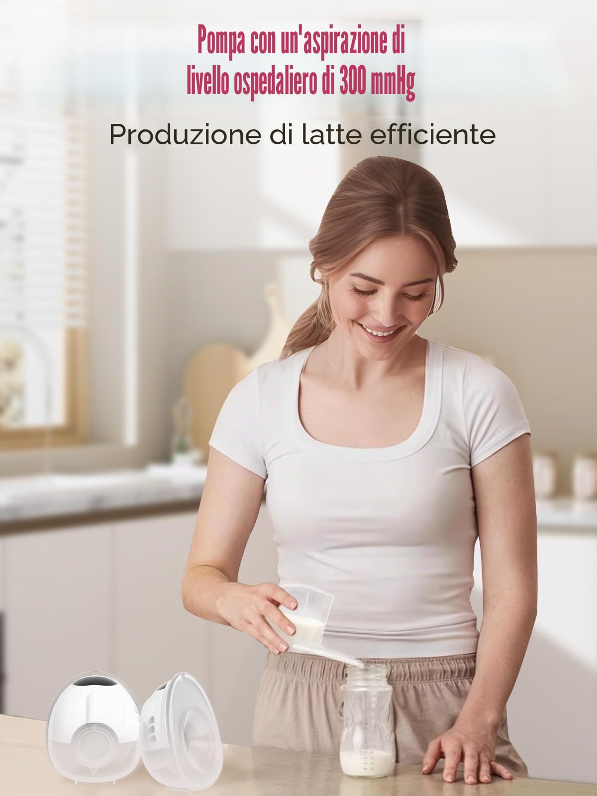 Lulia Tiralatte Elettrico Indossabile, 4 Modalità e 9 Livelli, 350 mmHg Forte Potenza, BPA-frei, Portatile Tiralatte con 4 Flange di Dimensioni 17/19/21/24mm (2 Pezzi)