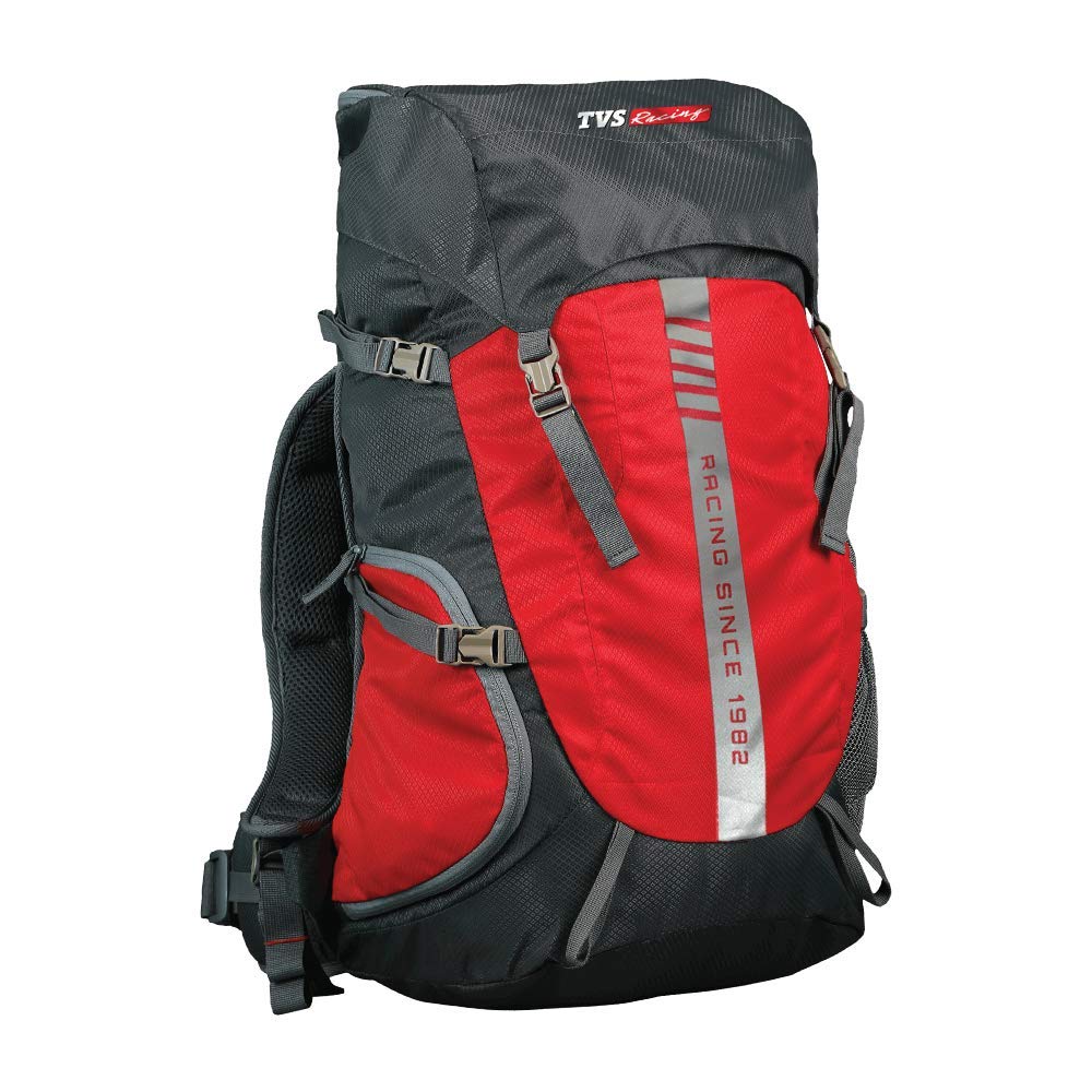 TVS Racing Water-Resistant and Abrasion-Resistant 45 Liters Bag Pack | 400D and 600D PU Coated Fabric with Padding- Black & Red Colour Bagpack