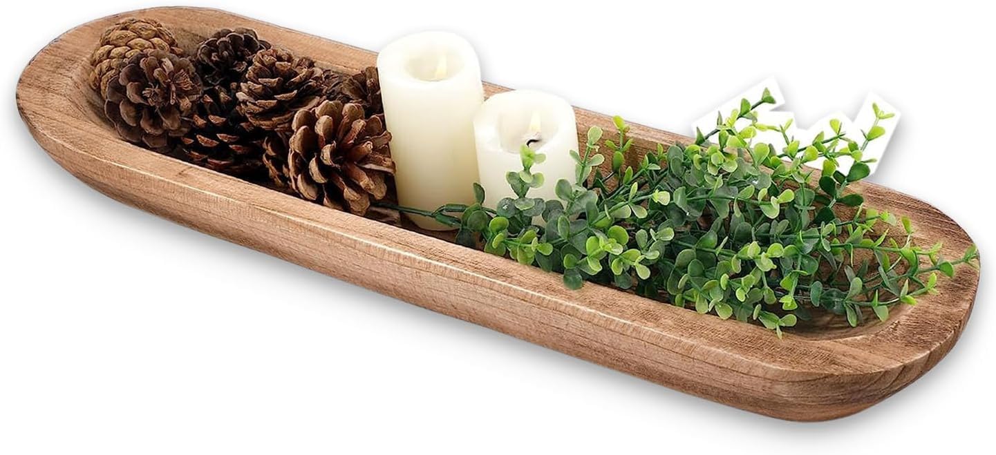 Wood Dough Bowl - Hand-carved Table Display Wooden Bowls Decorative - Wooden Bread Bowl Rustic - Large Decorative Bowl for Table Centerpiece, Natural Wood, Home Decor Bowl, Dining Living Room