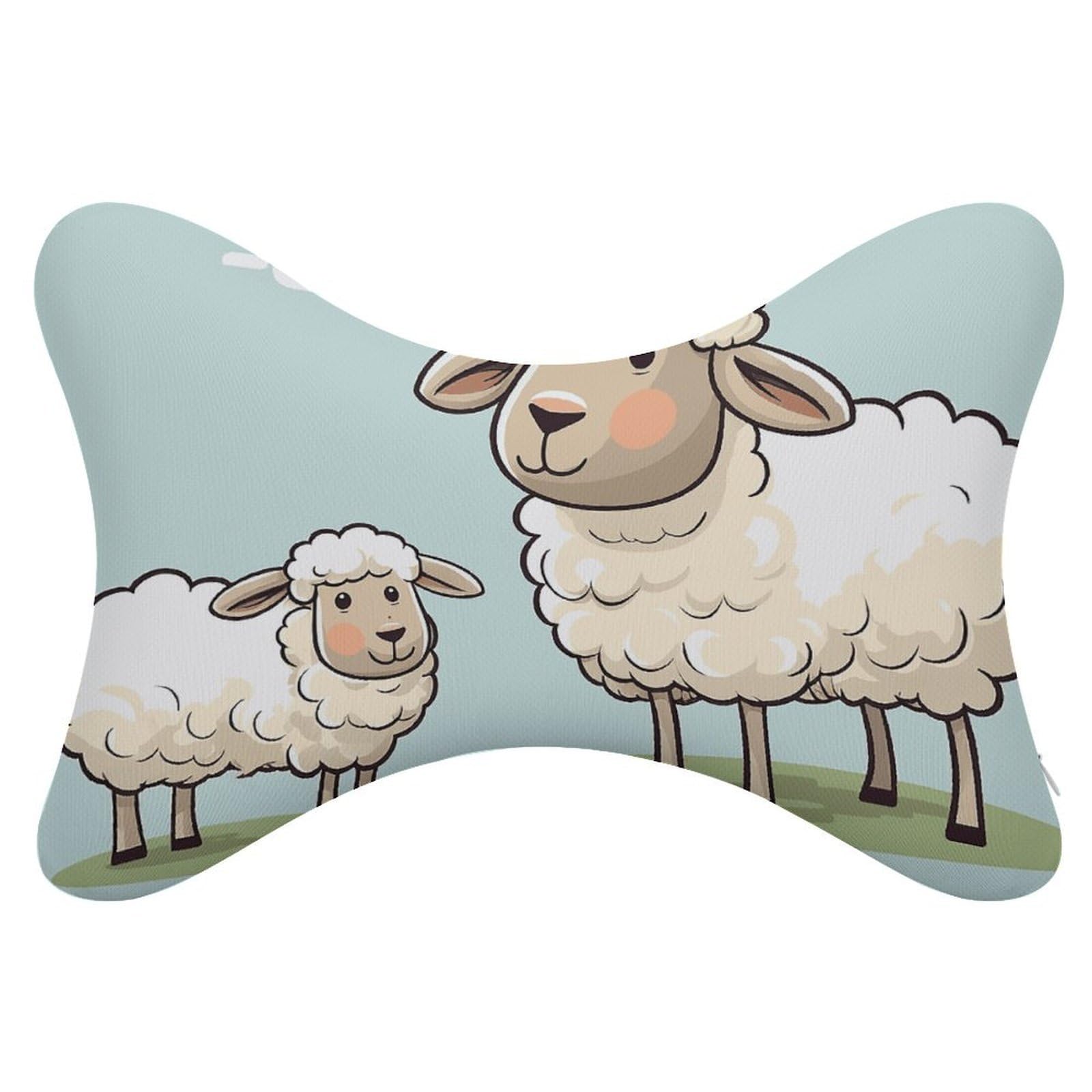 Adfgyerh Style Sheep And Lamb Cartoon Pillow ，Memory Foam Pillow Core，Cushion,Provide Neck Support，Car Pillows For Travel Car Seats And Home Offices.