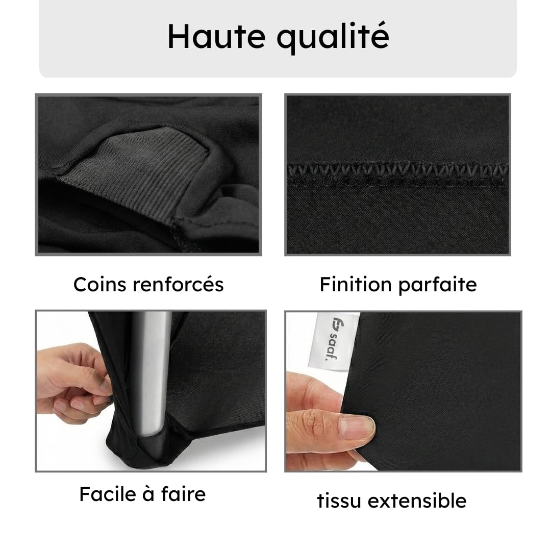 Saaf Jupes de Table Haute de Luxe Noires - Lot de 4 - Housse Extensible pour Table Haute ∅ 80-85 cm - Housse Élastique Lavable - pour Fêtes et Événements