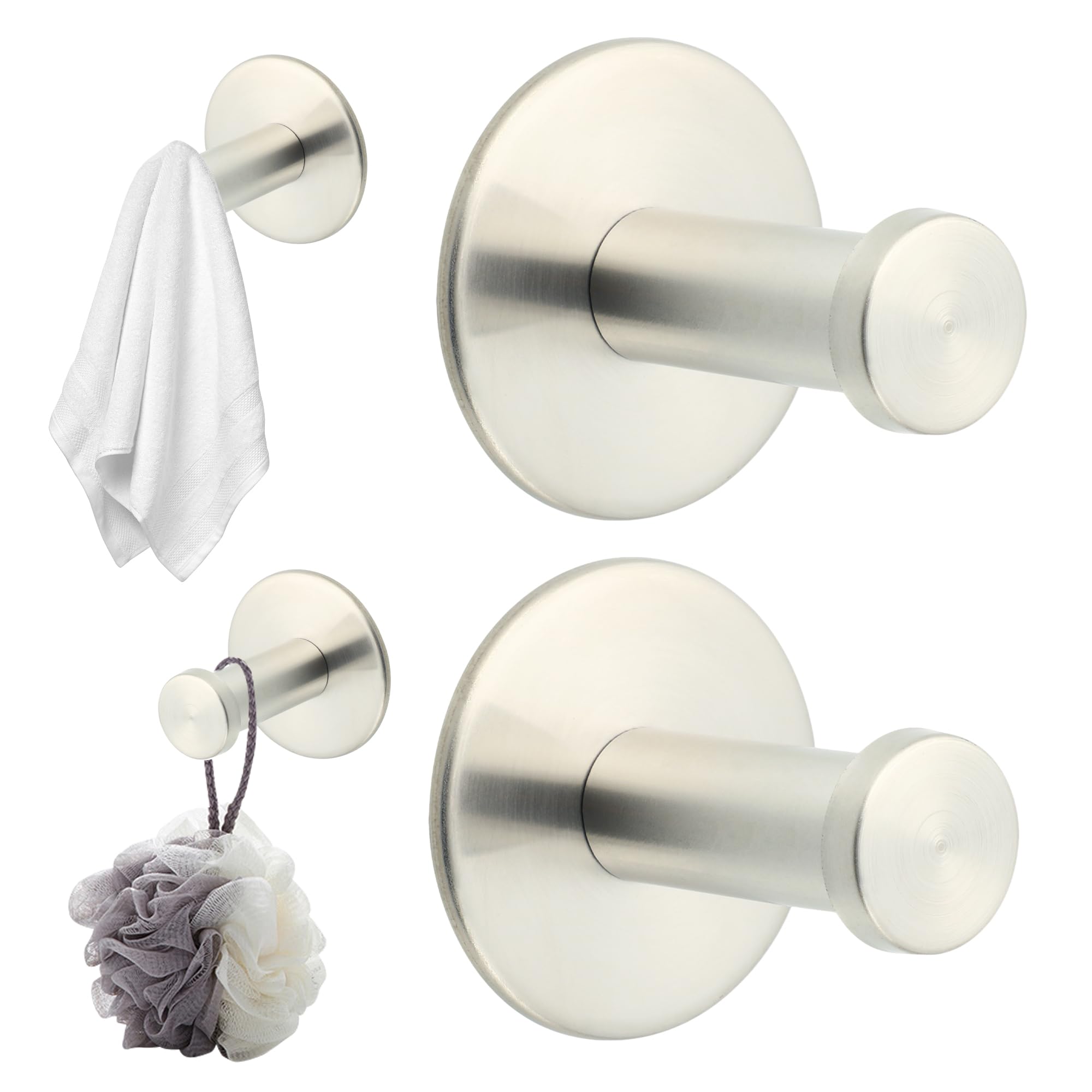 Mooche 4 Pack Bathroom Towel Hook, Heavy Duty Back of Door Hooks Screw in Metal Stainless Steel Hanger for Coat,Robe,Hotel,Kitchen,Bedrooms,Toilet,Clothes (Brushed)