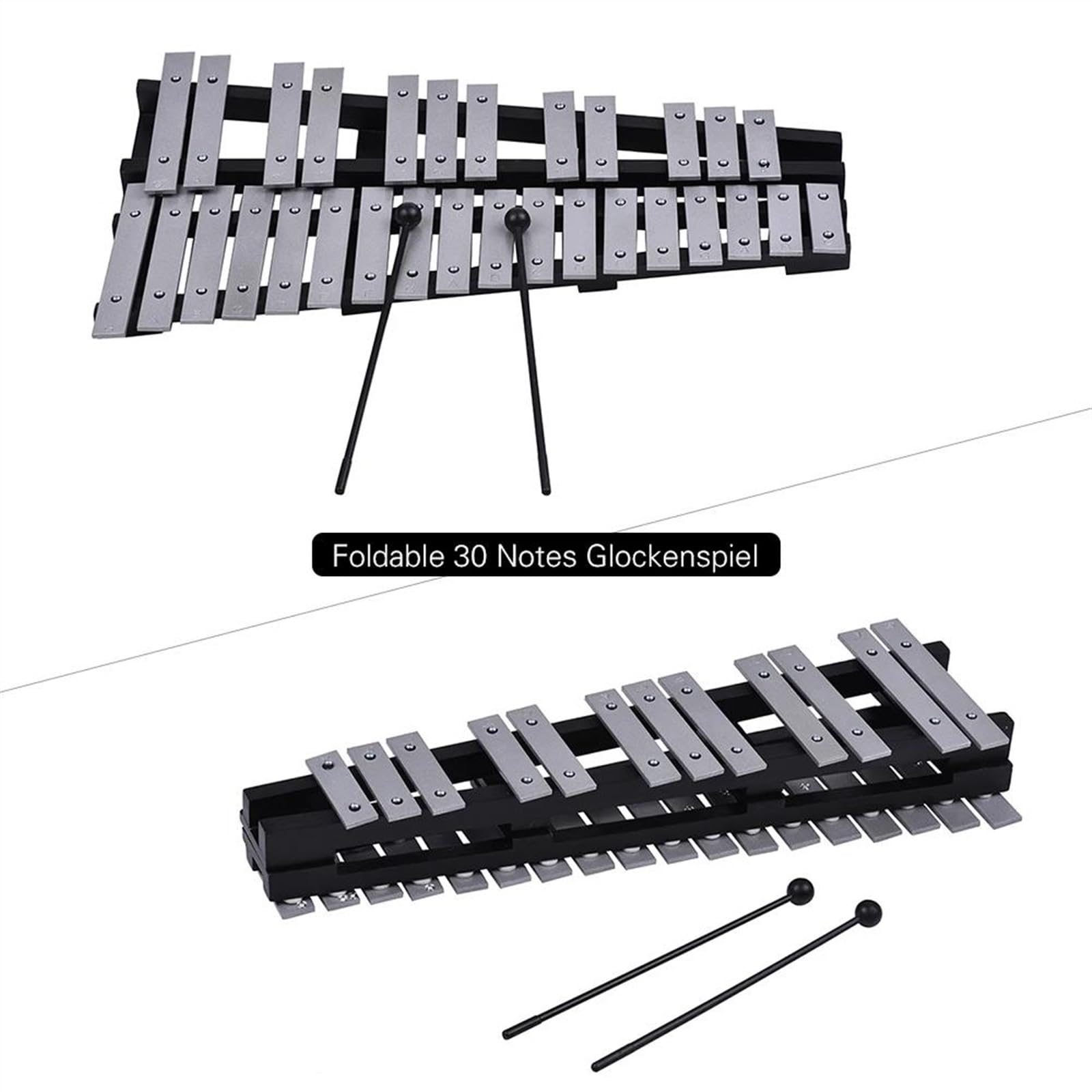 30 Notas Glockenspiel Xilófono Marco De Madera Barras De Aluminio Con Bolsa De Transporte Material De Madera Y Aluminio