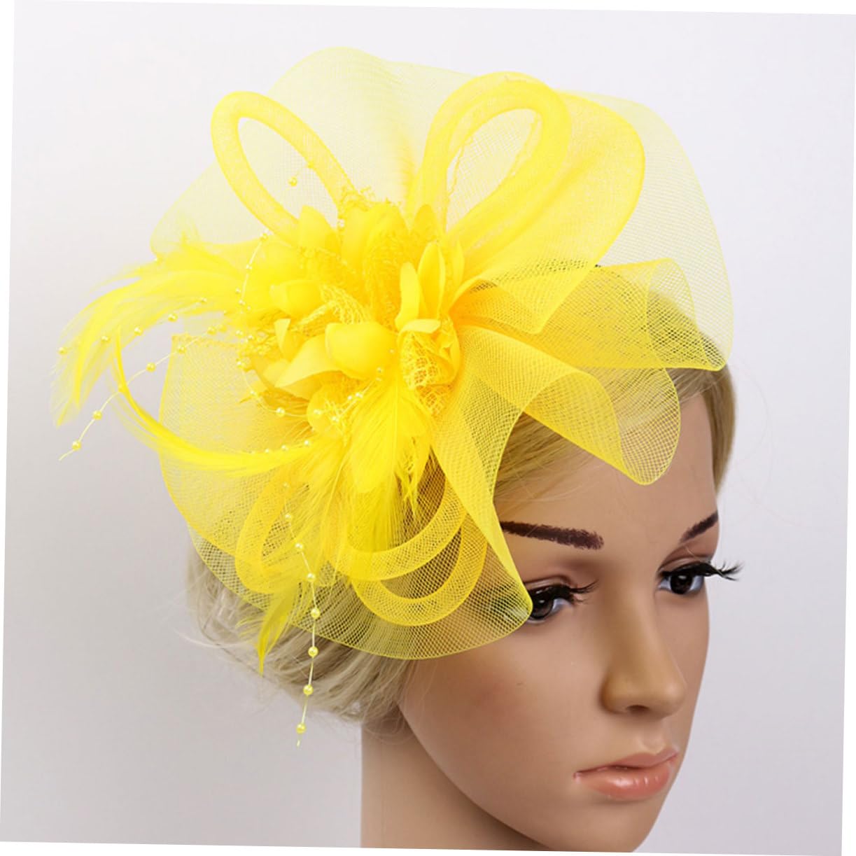 Beavorty 3pezzi Fascinator Tulle e Cerimonie Cerchietto Per e Matrimonio Accessorio Per e Ragazze Giallo