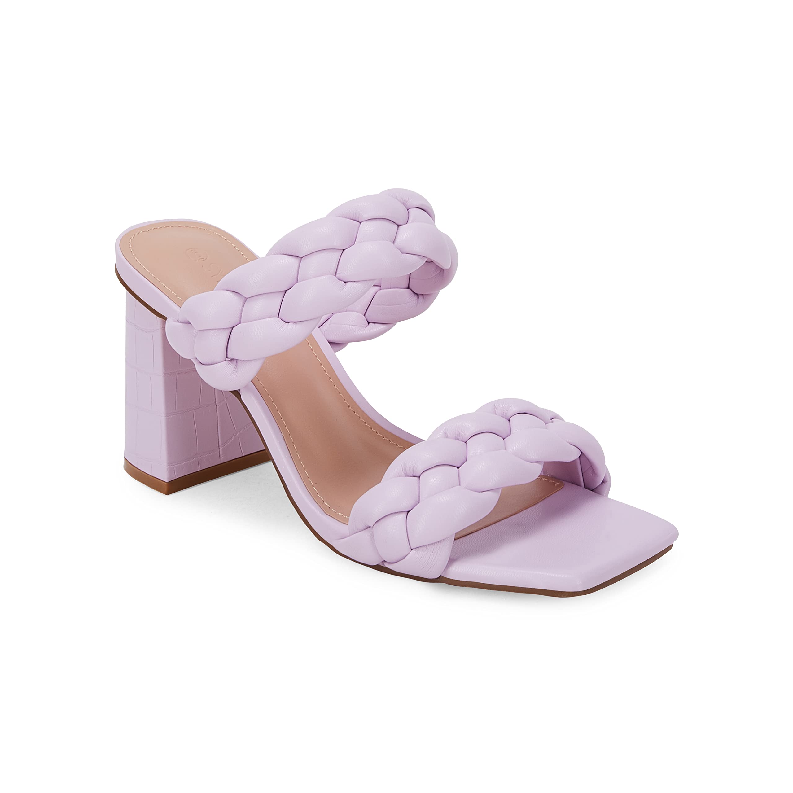 Syktkmx Womens Braided Heels Sandals Chunky Block Heel Double Strap Summer Dressy Sandal