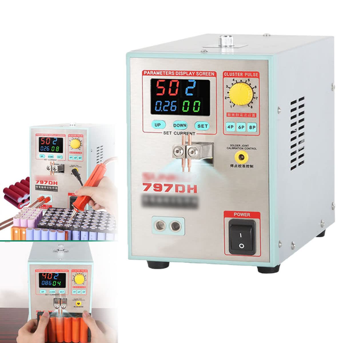 Saldatrice a punti 797DH, saldatrice a punti, saldatrice a punti portatile portatile, saldatrice a punti da 3,2 kW, con funzione di illuminazione a LED, per saldatura, riparazione, produzione e asse