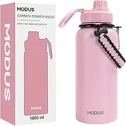 MODUS Garrafa Térmica Esportiva De Aço Inoxidável Com Isolamento A Vácuo De 1000ML (Rosa)