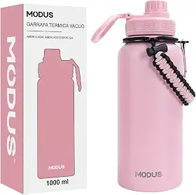 MODUS Garrafa Térmica Esportiva De Aço Inoxidável Com Isolamento A Vácuo De 1000ML (Rosa)