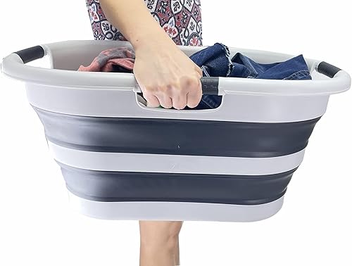 Miniatura 7 de SAMMART Cesta plegable de plástico para la ropa sucia de 40 L (10.5 galones), contenedor de almacenamiento plegable y organizador, tina de lavado