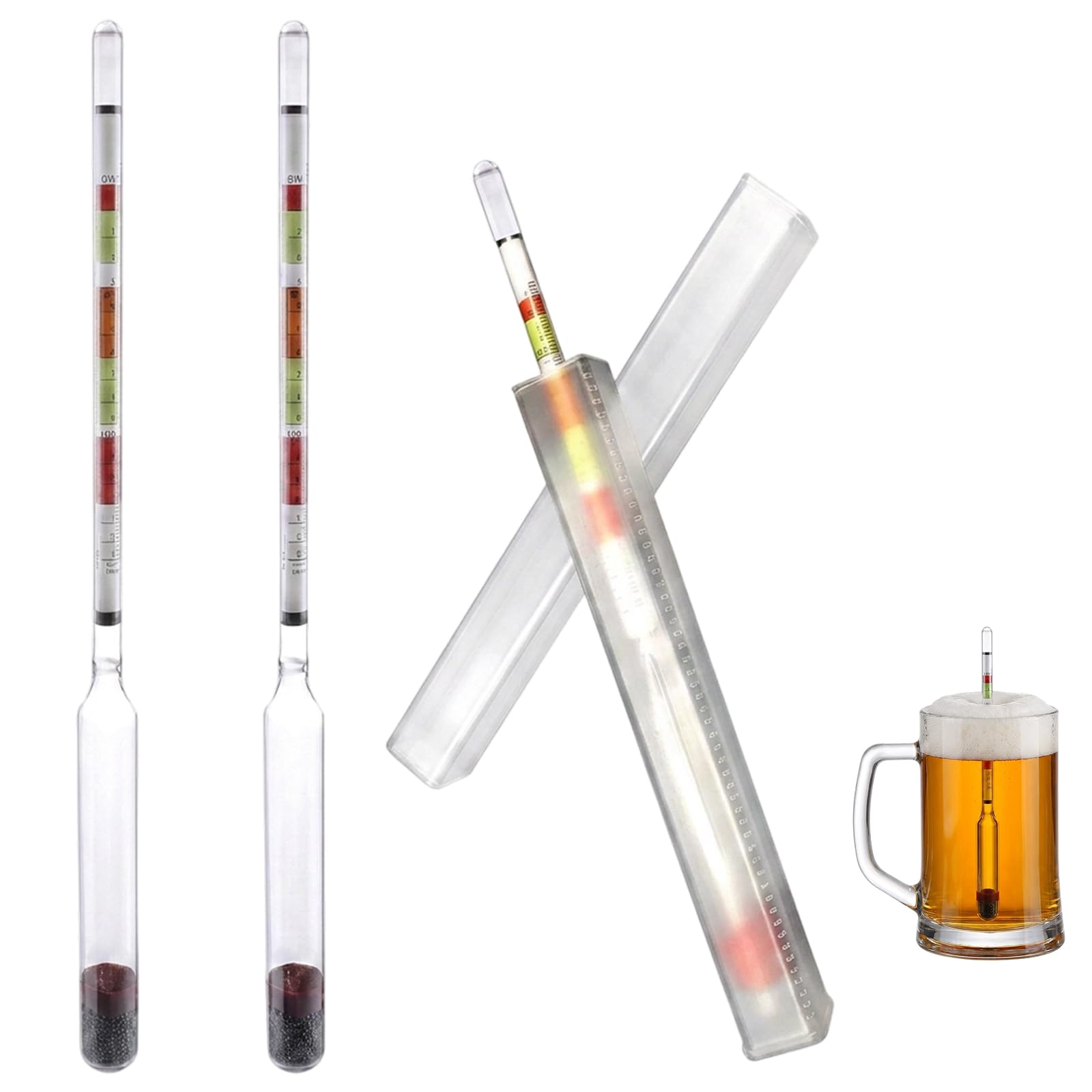 3pcs Hydrometer Alcohol Meter, Alcohol Testing Kits with White Protective Tubes, Hydrometer for Home Brew Alcohol Tester, Triple Scale Hydrometer Set for Precise Measurements