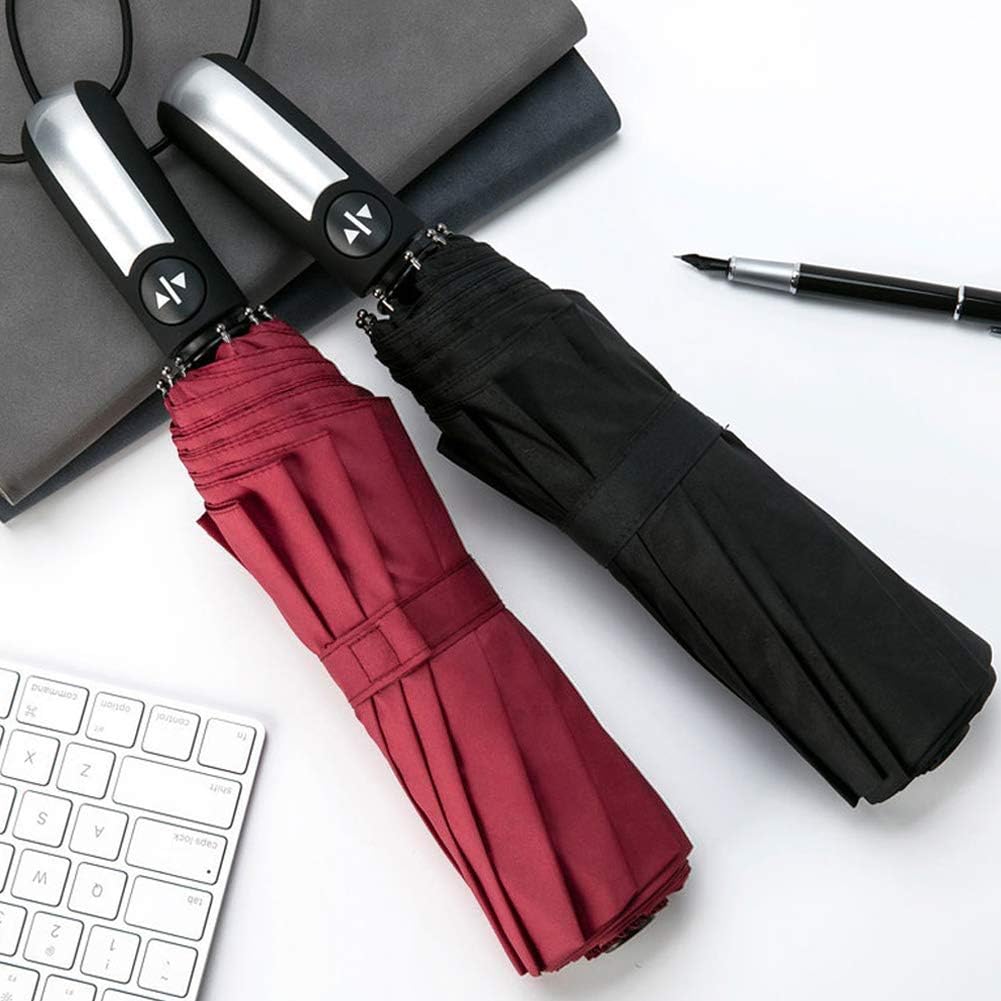USA Folding Umbrella 10 Ribs Compact Travel Umbrella with Teflon Coating, Automatic Umbrellas Anti UV Coating Folding Umbrellas, Burgundy
