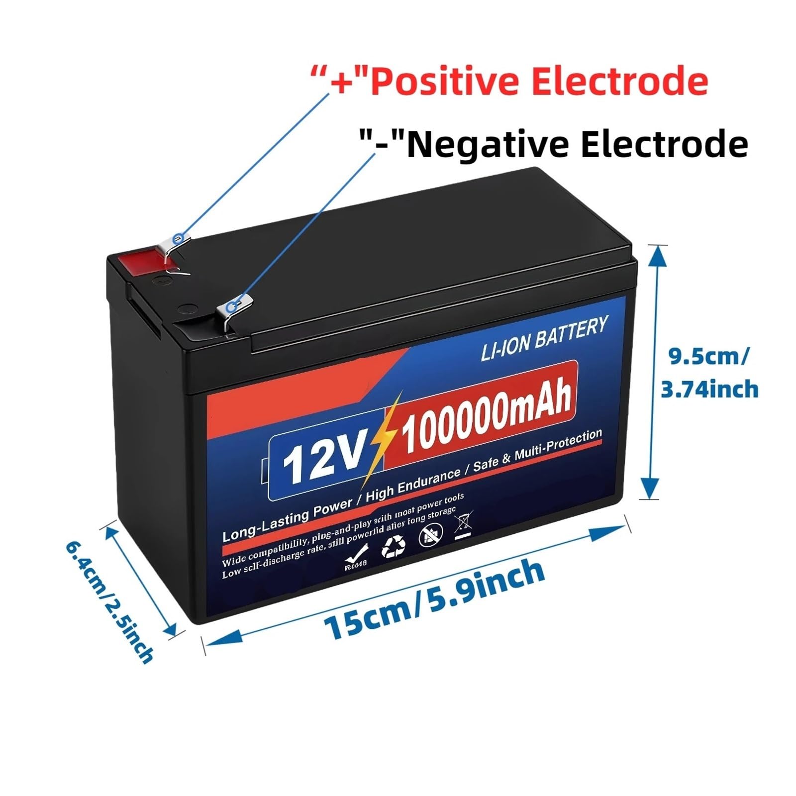 Batteria A Ciclo Profondo Pacco Batterie Ricaricabili, 12V 100Ah | Alimentatore dotato di scheda elettronica integrata for solare, camper, campeggio(12V 80000mAh)