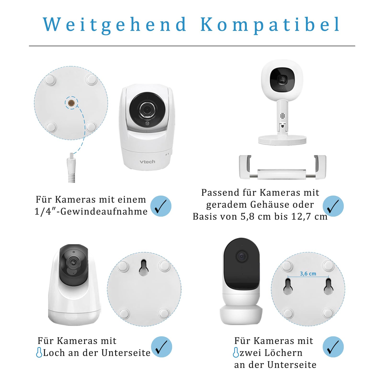 Babyphone Halterung 170 cm Höhenverstellbar Ständer kompatibel mit Nanit, Owlet, Infant Optics DXR-8 Pro, VTech, Vava, Eufy & Allen Baby Kamera mit 1/4" Gewinde