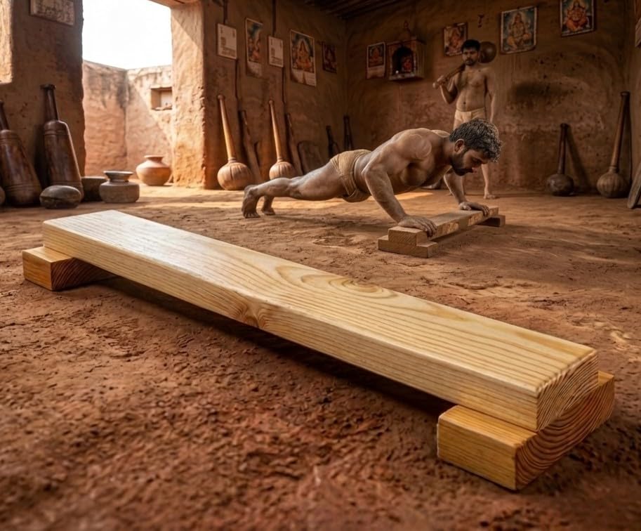 Image of Solid Wood Shena Push Up Board & Stand | Anti-Slip Pushup Base for Calisthenics & Pehlwani (Standard Size)