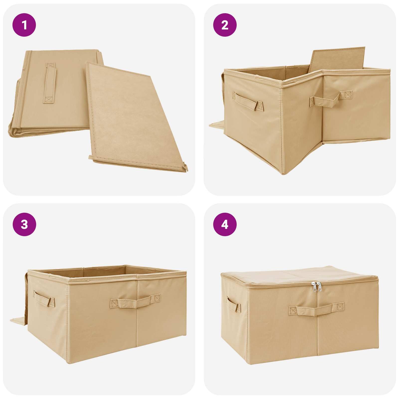 Gecheer Aufbewahrungsbox 6 pcs Creme 43 x 34 x 23 cm Vliesstoff, Unterbett Faltbare Kleiderbox mit Reißverschluss & Deckel für Kleiderschrank Bettkasten42024601