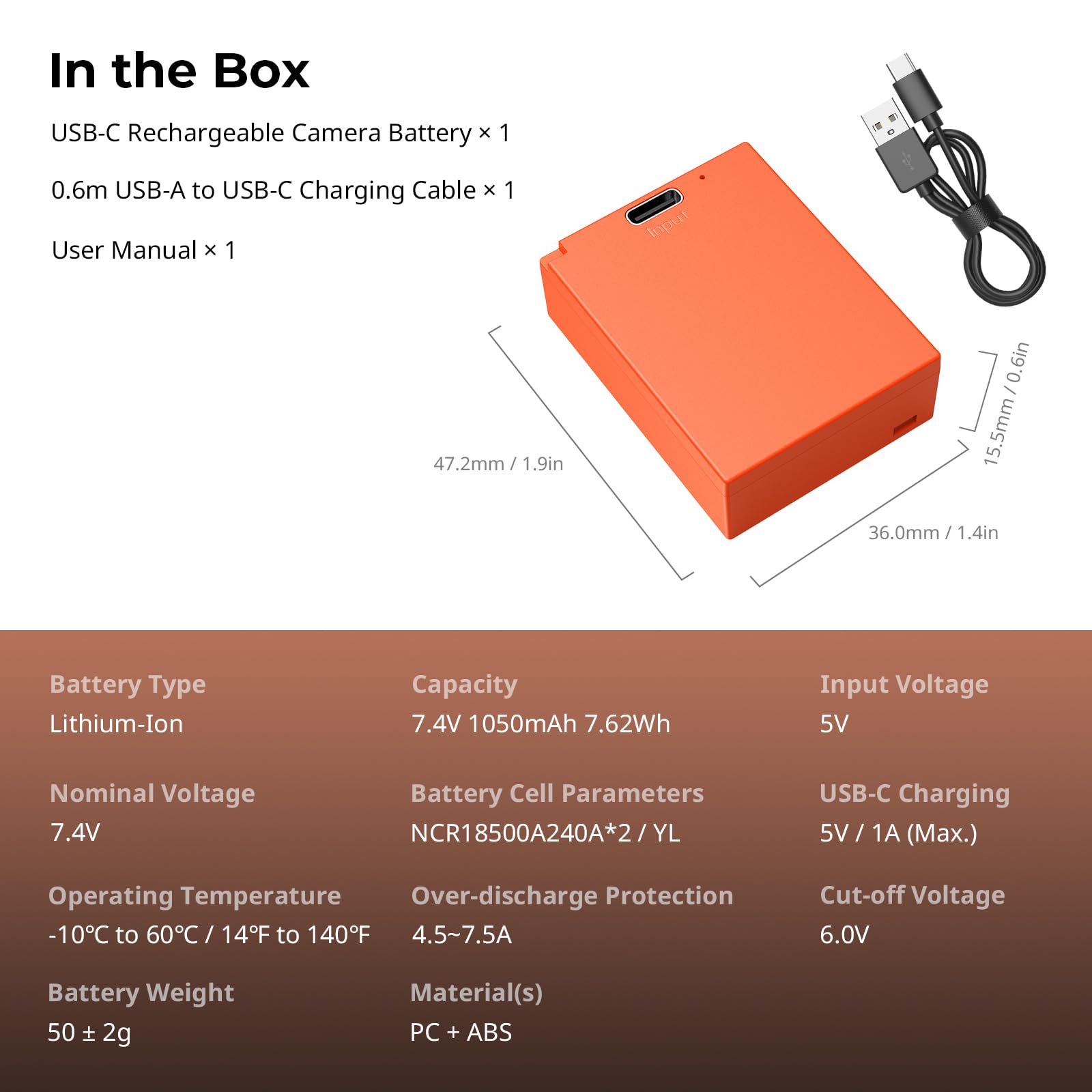 SMALLRIG Battery 1050mAh USB-C Kamera Akku für Fujifilm NP-W126S X100VI, X-S10, X-T100, 2,5H Vollladung, für X-T50, X100V, X-T10, X-T20, X-T30, X-T30 II, X-T200, X-Pro1, X-T2, X-T3, X-M5, X-E5-5088