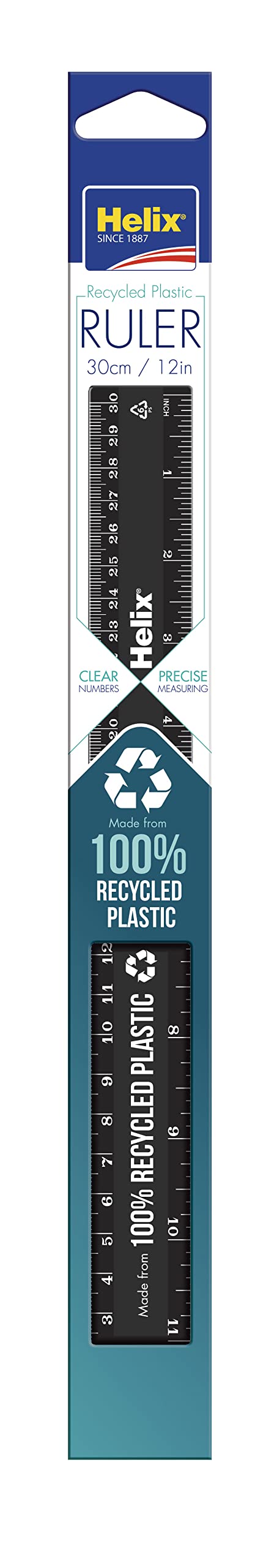 Helix 100% Recycled Plastic 30cm/12" Ruler Black 11601