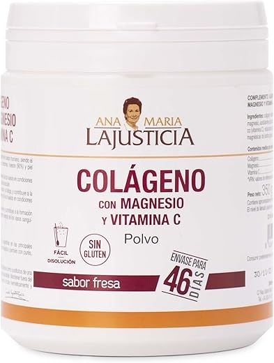 Ana Maria Lajusticia - Colágeno con magnesio y vit c – 350 gramos (sabor fresa) articulaciones fuertes y piel tersa. Regenerador de tejidos con colágeno hidrolizado tipo 1 y 2.