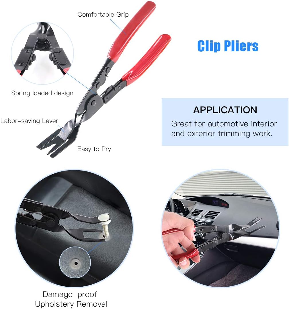 Glarks 11Pcs Auto Trim Removal Tool Kit, Universal Car Panel Trim Upholstery Rivets Clip Puller Plier Fastener Remover Automotive Door Panel Trim Removal Tool for Car Door Panel Dashboard : Automotive