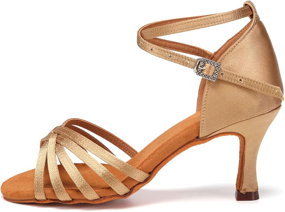 title=SWDZM Donna Scarpe da Ballo Latino Punta Aperta in Raso da Salsa Tango Standard