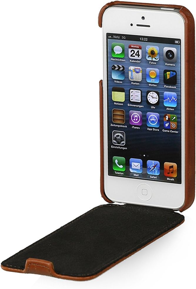 StilGut UltraSlim Genuine Leather Case for Apple iPhone SE & iPhone 5s & iPhone 5, Cognac