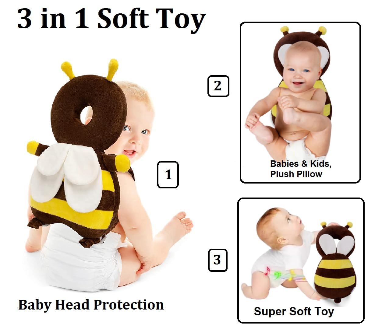 KIDVYANSHI Head Protector Cushion Plush Soft Toy Early Learning Toy Fall Protection Helmet Baby Head Protector Child Adjustable Shoulder Strap (Head Protector)(Brown) - Image 5 thumbnail